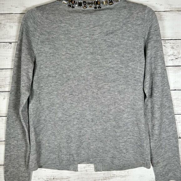 Banana Republic Jeweled Bling Collar Poly Wool Grey Open Cardigan Size S - Picture 3 of 9